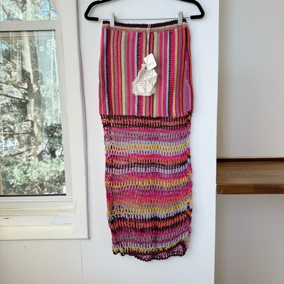 NWT Free People Bali Sunrise Skirt Crochet Knit Mid Rise Long Maxi Rainbow - Picture 5 of 15